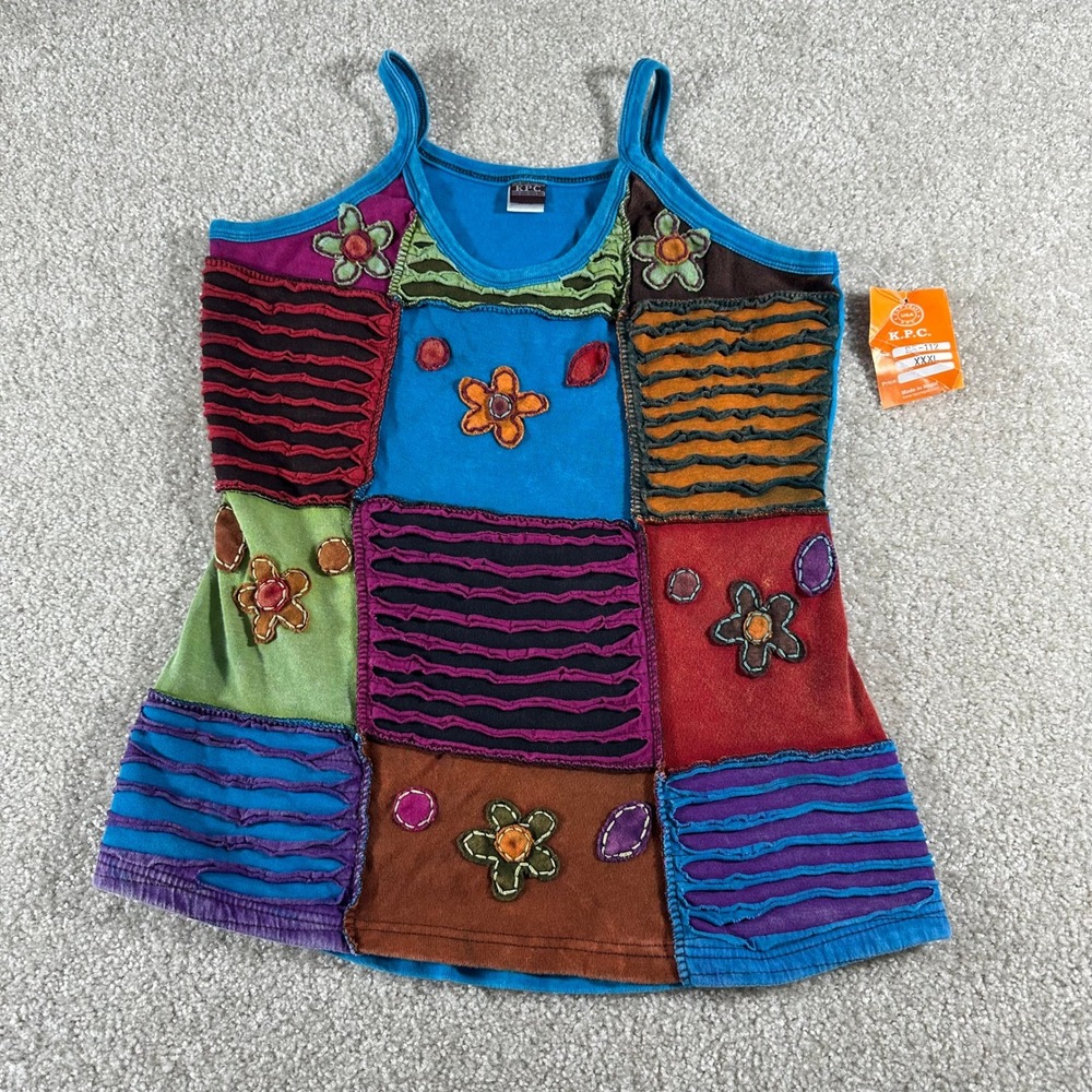 K.P.C. Handmade Nepal Patchwork Floral Tank Top XXXL Boho Fairy Festival Cotton